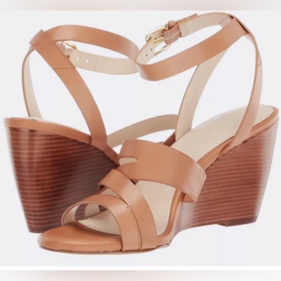 Cole Haan Like New Marietta Woman’s Pecan Leather Strap Wedge sandals Size 8 - Picture 3 of 13